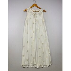Ethereal Flowy Amiani Women XL White Embroidered Mirror Sequin Maxi Dress